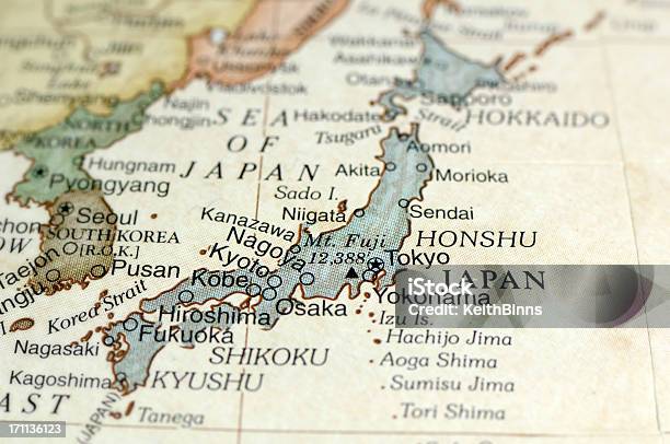 Antique Map Displaying Japan And Surrounding Areas Stock Photo - Download Image Now - Japan, Map, Japanese Culture