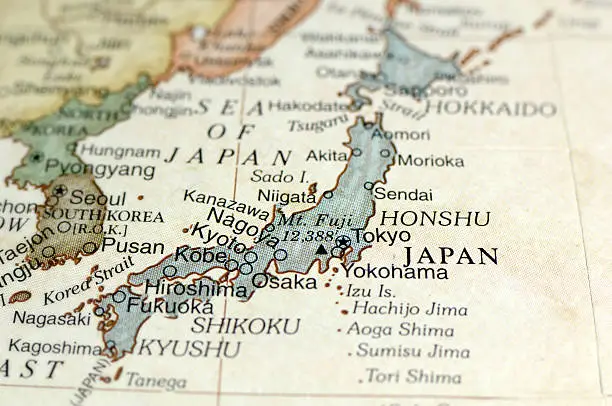 A macro photograph of Japan from a desktop globe. Adobe RGB color profile.