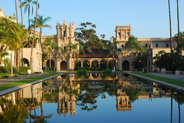 Balboa Park in reflection, San Diego stock photo