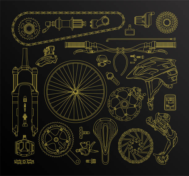 ilustrações de stock, clip art, desenhos animados e ícones de isolated bicycle's parts. vector linear elements - fork wrench