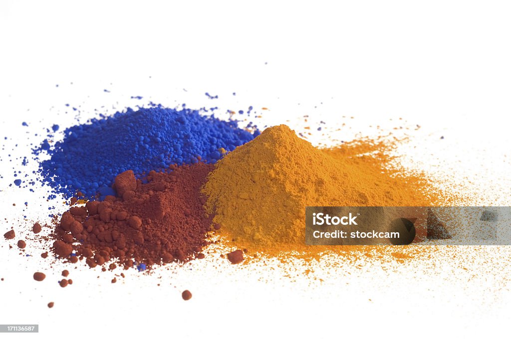 Rouge Bleu Jaune et de pigments sur blanc - Photo de Pigment libre de droits