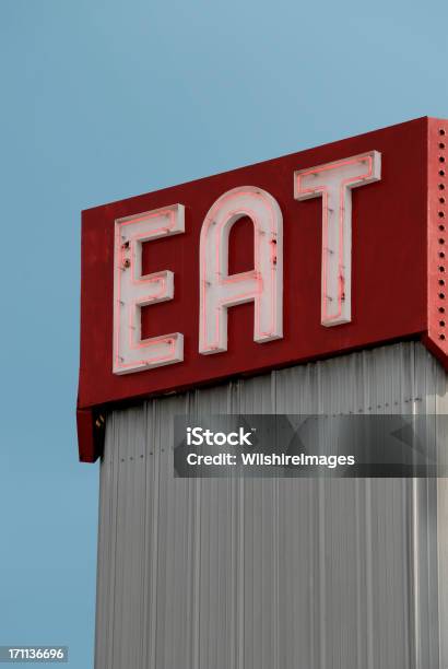 Old Neon Eat Sign Stock Photo - Download Image Now - Building Exterior, Built Structure, Cafe