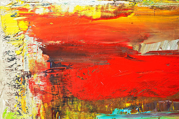 astratto di verniciato di rosso e giallo arte sfondo. - abstract oil painting paintings red foto e immagini stock