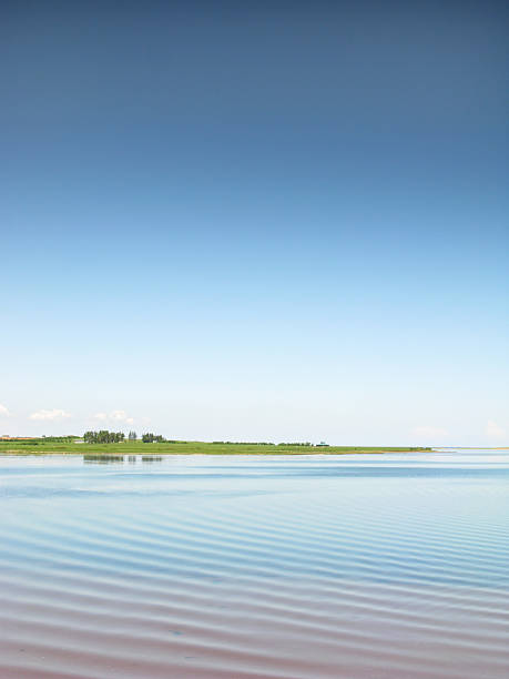 Ripples crossing the still waters of Darnley basin in Queens County, Prince Edward Island, Canada on a sunny Spring day. The basin is a natural salt water harbour, and the inspiration behind the island saying \