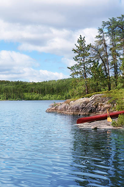 Beautiful Summer Day on a Wilderness Lake Canoe campsite on a pleasant summer day. boundary waters canoe area stock pictures, royalty-free photos & images