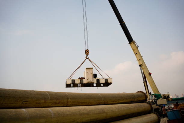 The crane is lifting goods