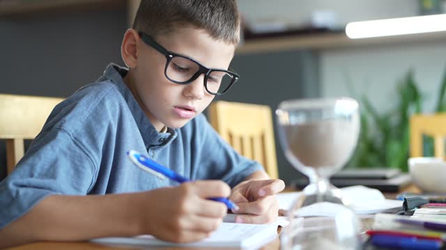 Schoolboy writing homework
