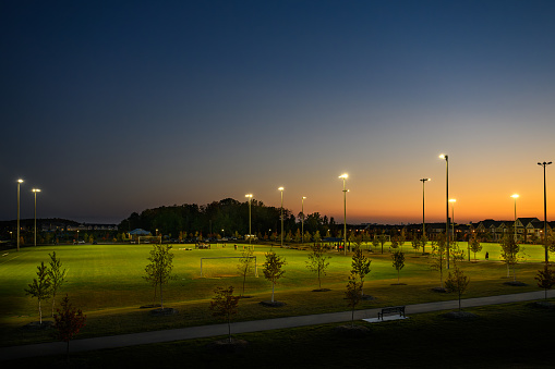 Heathrow Airport, London: April 07, 2017: Cars parked at London Heathrow Airport in the long stay parking lot. They will be secure here from damage or theft.