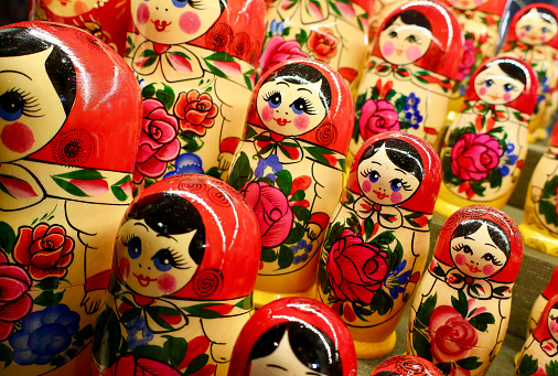 Matryoshka dolls close-up shot in the Great Market Hall, Budapest