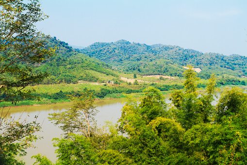 View downstream Mekong river in Loei province from place below PHRA YAI PHU KHOK NGIU พระใหญ่ภูคกงิ้ว lookout
