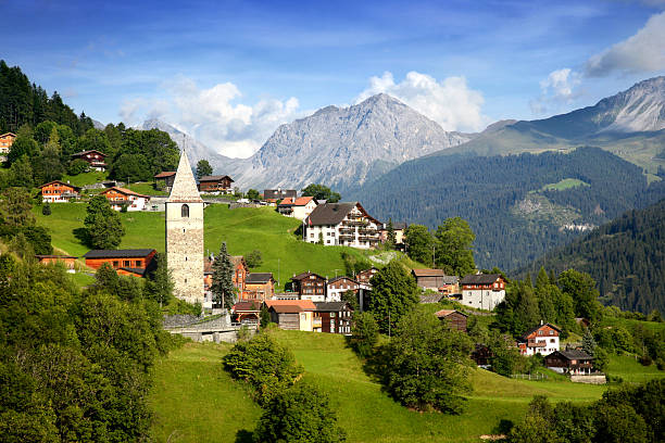 A beautiful view of the village in the Swiss alps stock photo