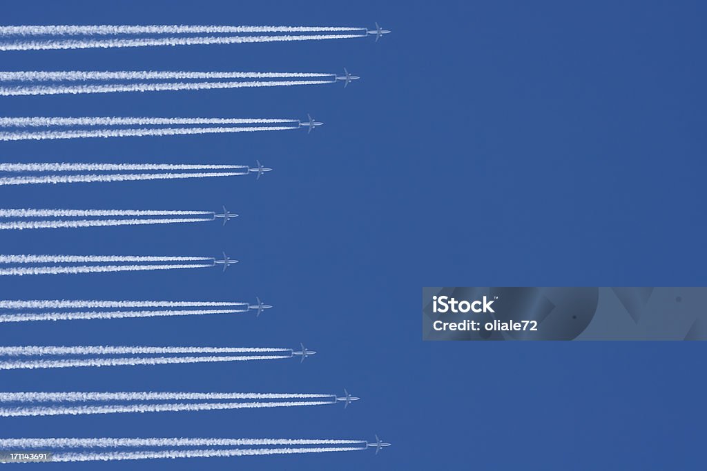 Airplanes in a Blue Sky with Vapor Trail, Air Traffic Vapor Trail Stock Photo