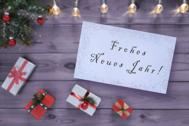 Happy New Year card : Frohes Neues jahr lettering in German.