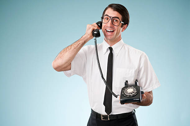 istock Nerdy Office Worker With Vintage Telephone 171144047