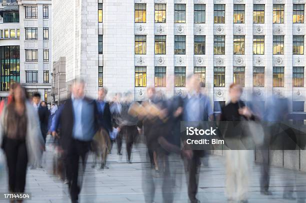 Blurred Business Commuters Walking In Front Of Office Building London Stock Photo - Download Image Now