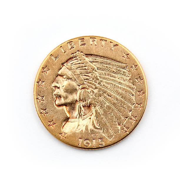 indian head oro moneta - currency us paper currency five dollar bill usa foto e immagini stock