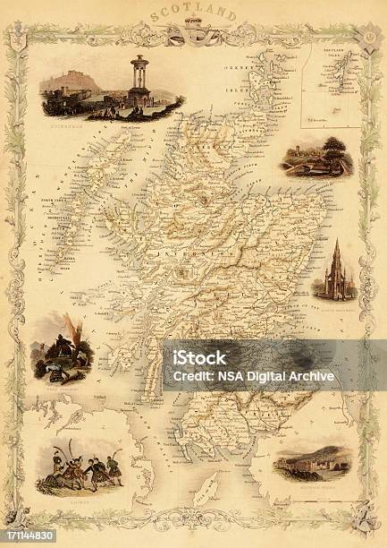지도 오요 메트로폴리스 1851 스코틀랜드에 대한 스톡 벡터 아트 및 기타 이미지 - 스코틀랜드, 지도, 오래된
