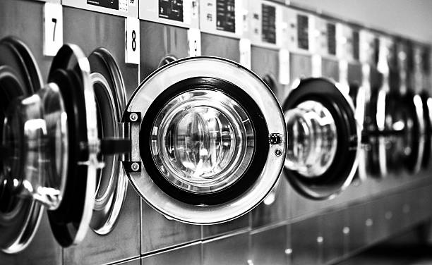 washing machine row with open doors