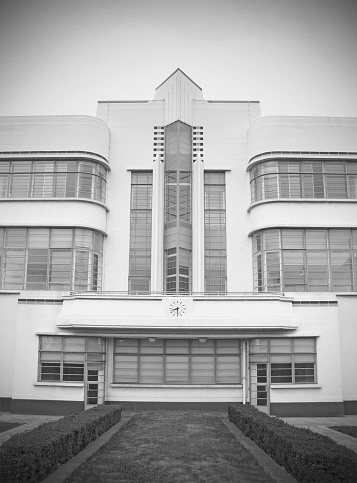 Art Deco factory built for the Hoover company in 1932. This black and white version has light film grain and vignetting applied.