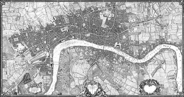 Historic map of London (18th Century) Scan of 1746 London map by John Rocque.More maps: thames river photos stock illustrations