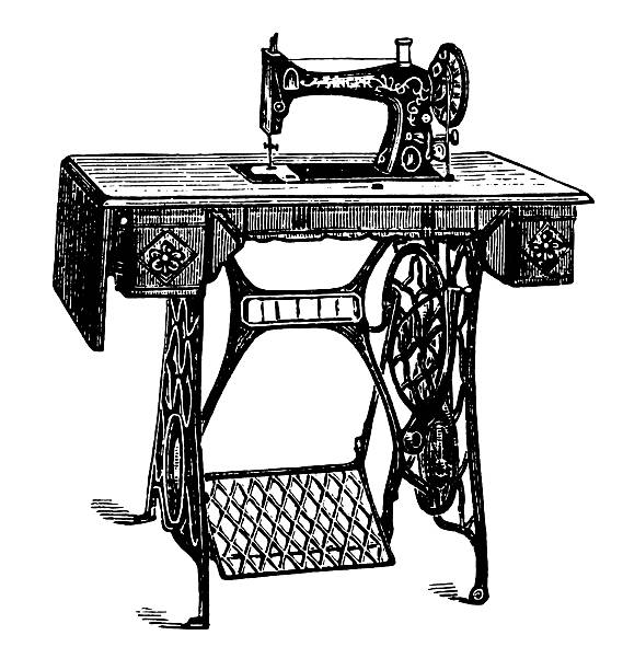 швейная машина/античный дизайн иллюстрации - нитка галантерея stock illustrations