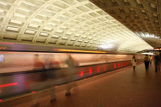 Photo of A subway train arriving or leaving from the platform in DC