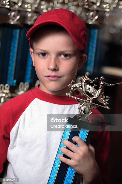 Boy With Championship Baseball Trophy Stock Photo - Download Image Now - Award, Baseball - Sport, Baseball Cap