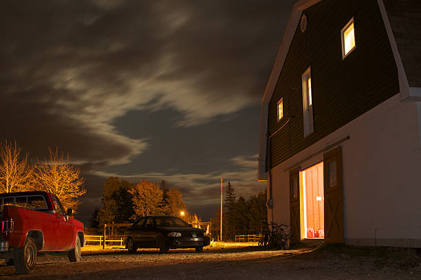 Spooky farm at night