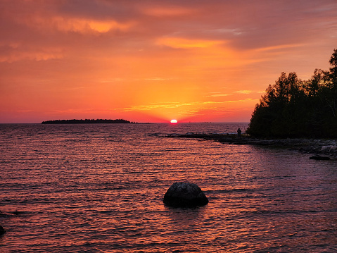 Sunset, Bruce County, Canada, Ontario, September. Georgian Bay. Bruce Peninsula National Park.
