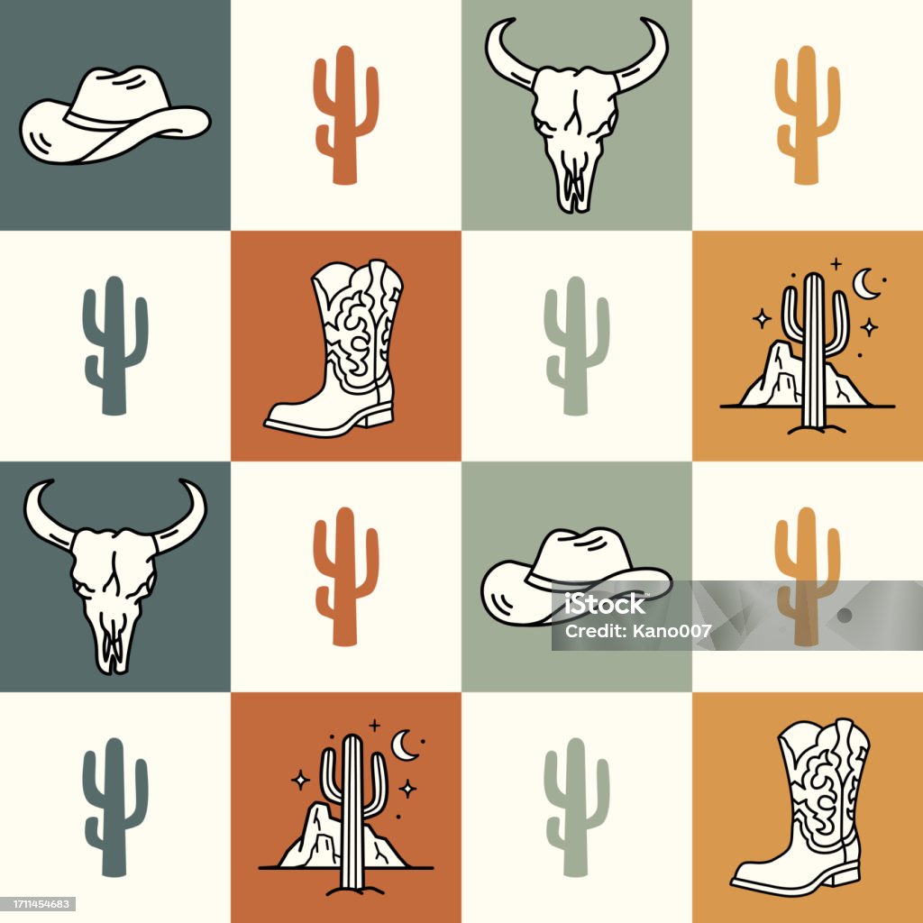 Western Pattern Desing Western Theme Vector Seamless Pattern Wild West Seamless Repeat Design ...