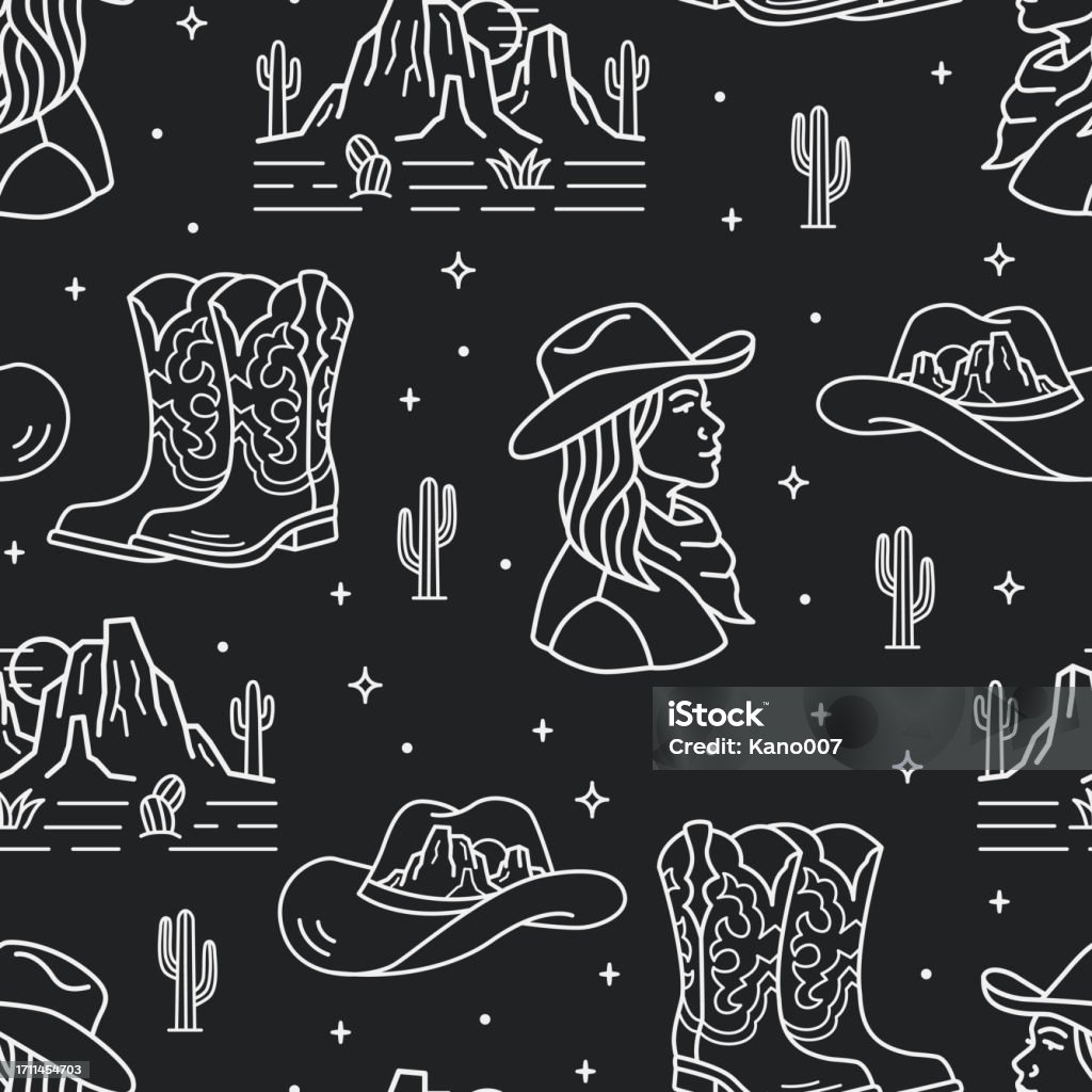 Western Pattern Pale Western Theme Vector Seamless Pattern Wild West Seamless Repeat Design ...