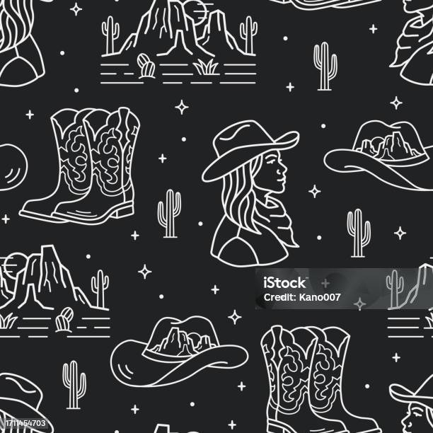 Western Pattern Black Western Theme Vector Seamless Pattern Wild West Seamless Repeat Design ...