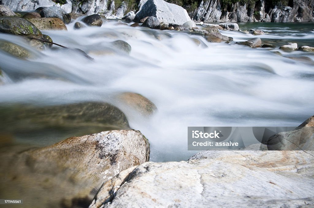 rocks in river spray and froth this is the river maggia in switzerland. This foto is taken during daytime, nikon d300 on tripod, f22, 24mm with 2 seconds exposure time. Wow, that's amazing and only possible with a nd-filter (in this case 64x).  See here more running water or flowing river images:MORE RELATED IMAGES HERE: Backgrounds Stock Photo
