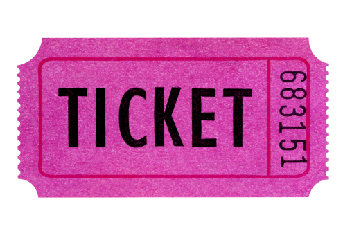 Purple or pink ticket isolated on white.  Alternative version of two overlapped tickets shown below: