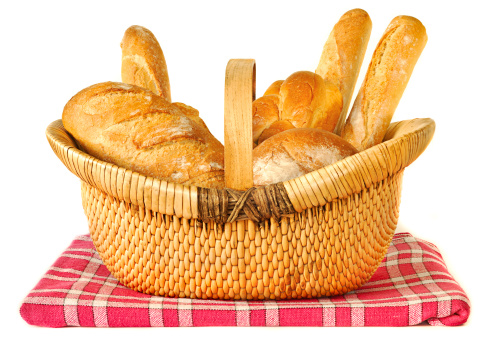 Assorted Loaves of bread in a wicker basket