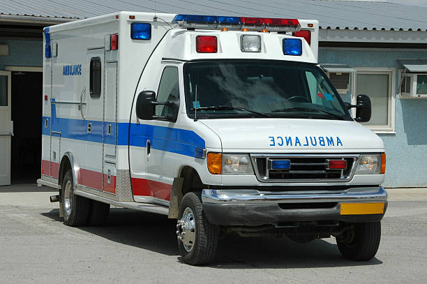 A photograph of a parked ambulance stock photo