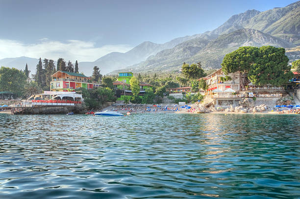 Dhermi Albania: Beach scenic along Southern Albania's Ionian coast. High dynamic range photo.