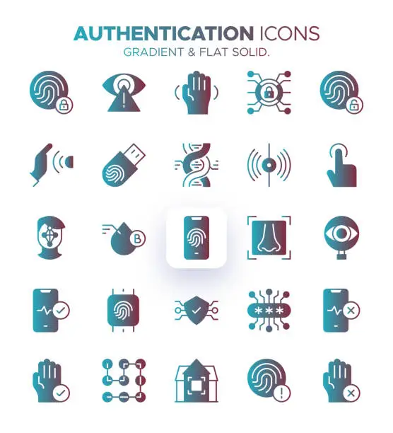 Vector illustration of Biometric Icon Set with Gradient Colors - 25 Modern Icons for Secure Identification and Authenticatio