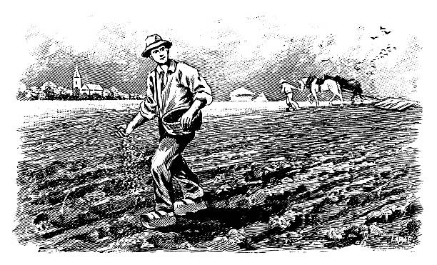 Farmers | Antique Design Illustrations 19th-century illustration of farmers (isolated on white). Published in Specimens des divers caracteres et vignettes typographiques de la fonderie by Laurent de Berny (Paris, 1878).CLICK ON THE LINKS BELOW FOR MANY SIMILAR IMAGES: history illustrations stock illustrations