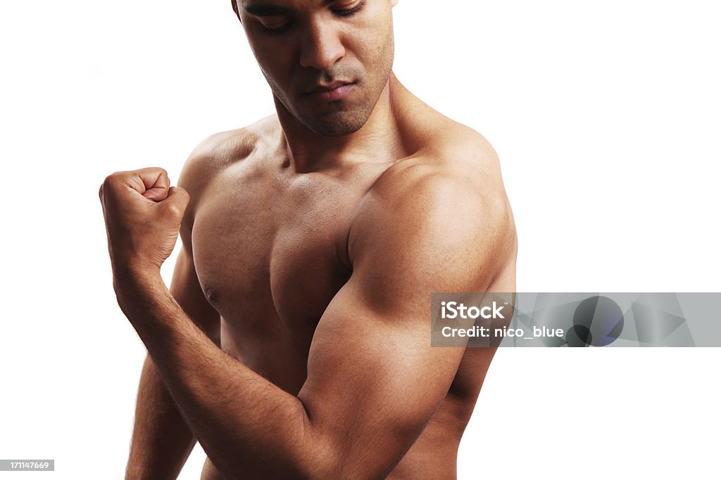 Cuerpo builder flexión biceps - Foto de stock de Adulto libre de derechos