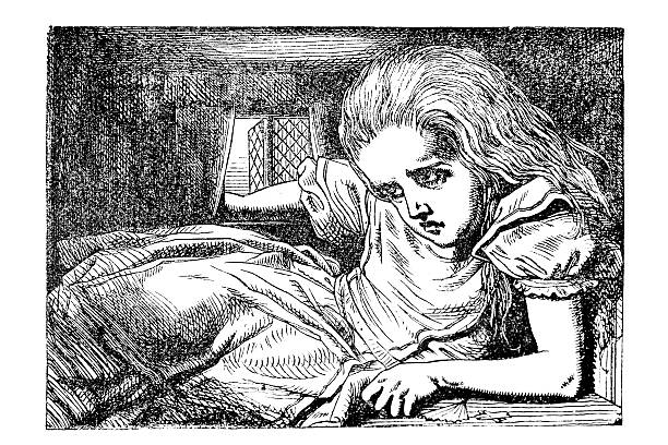 Alice Trapped in the Room Alice in WonderlandIllustration by Sir John Tenniel (28 February 1820 aa 25 February 1914)19th Century Illustration stuck in room stock illustrations