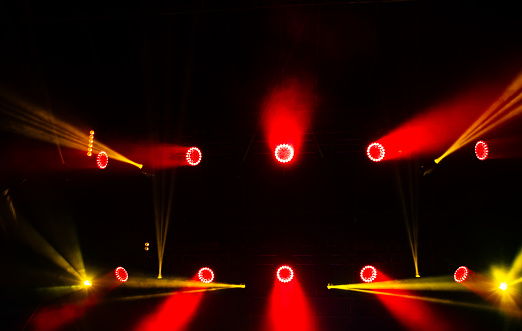 Colorful concert lights on empty stage for design purpose