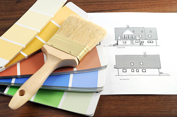 istock Color Swatch for home improvement blueprints and paintbrush 171148034