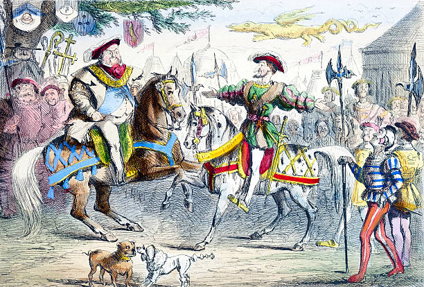 Henry VIII Meets Philip I Henry Meets PhilipHand Coloured Illustration by John Leech (1817-1864) philippus i stock illustrations