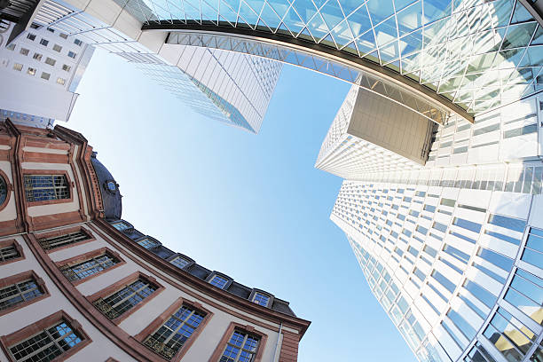 Frankfurt modern and traditional german buildings against blue sky