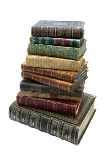 19th Century Leather Bound Books in a Pile