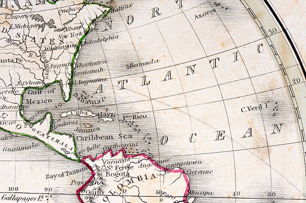 szczegół starej mapy - map gulf of mexico cartography usa zdjęcia i obrazy z banku zdjęć