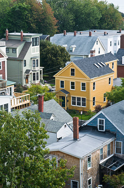 dächer von portland, maine - residential district community small town america maine stock-fotos und bilder