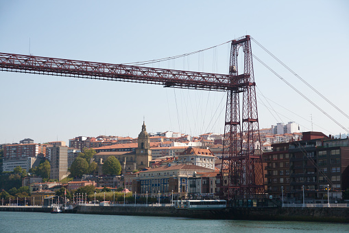 Steel transporter bridge. Vizcaya bridge between Portugalete and Las Arenas, Spain