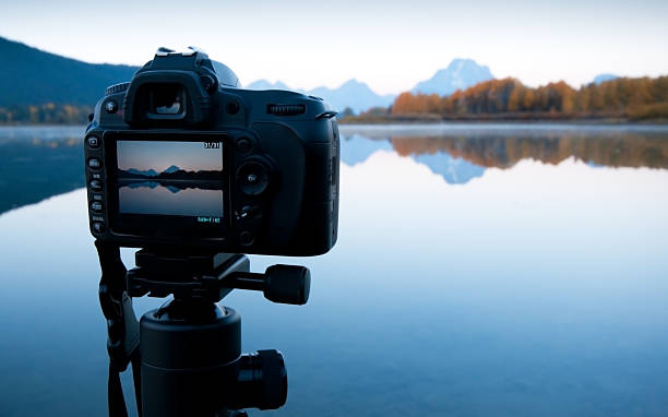 nascer do sol imagem no lcd-oxbow bend, gtnp - tripod imagens e fotografias de stock